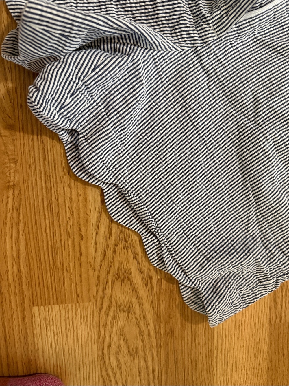 British Khaki Blue and White Striped Scallop-Hem High Waist Shorts - Picture 4 of 5